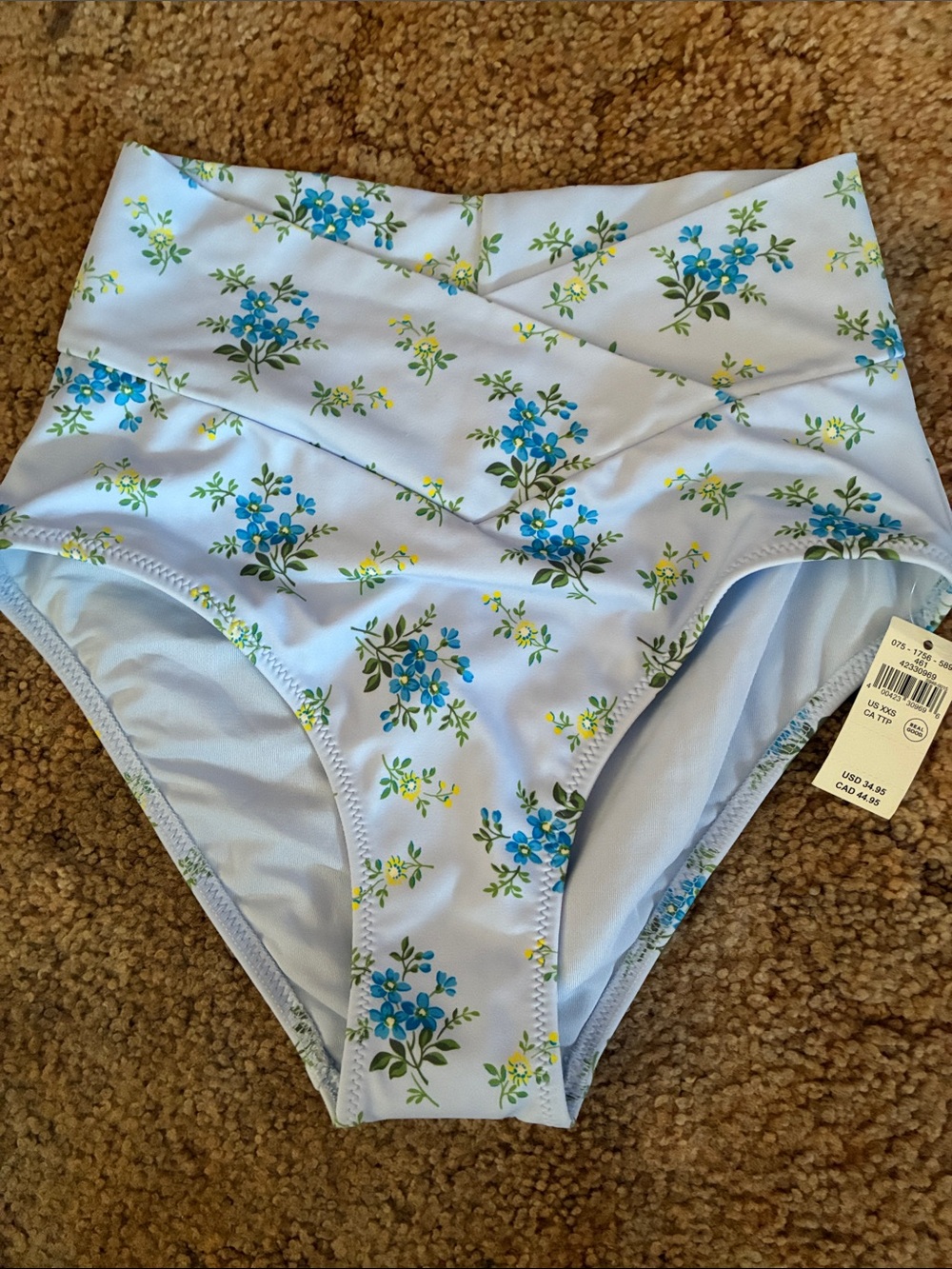 aerie Light Blue Floral High-Rise Crossover Bikini Bottoms
